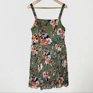 Olive green floral print dress